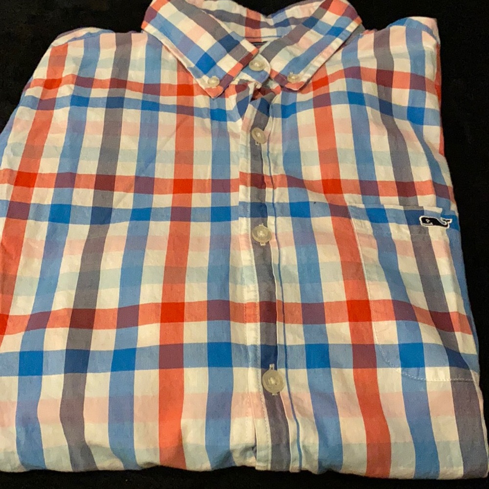 Southern tide red white and blue dress shirt
